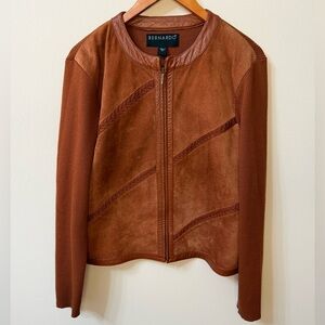 Bernardo Genuine Leather & Wool Knit Moto Jacket Brown XL